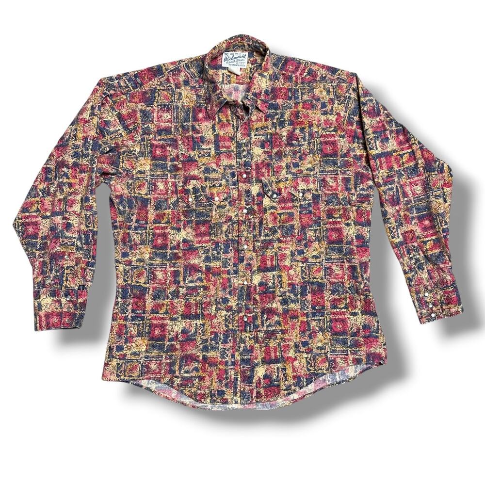 Vintage 80s 90s Rockmount Ranch Wear Pearl Snap Western Shirt Pink Blue USA Sz M